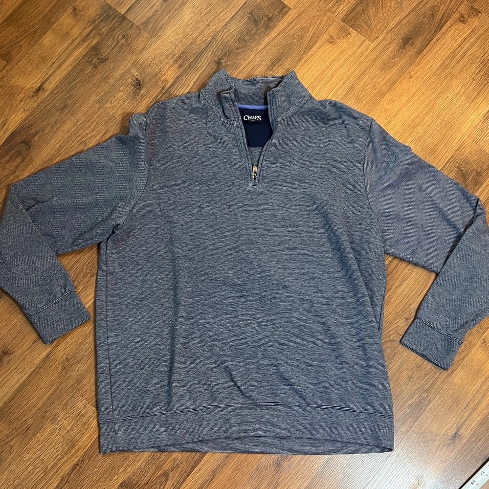 XXL - Chaps Men's Quarter Zip-Up Navy and White Sweater